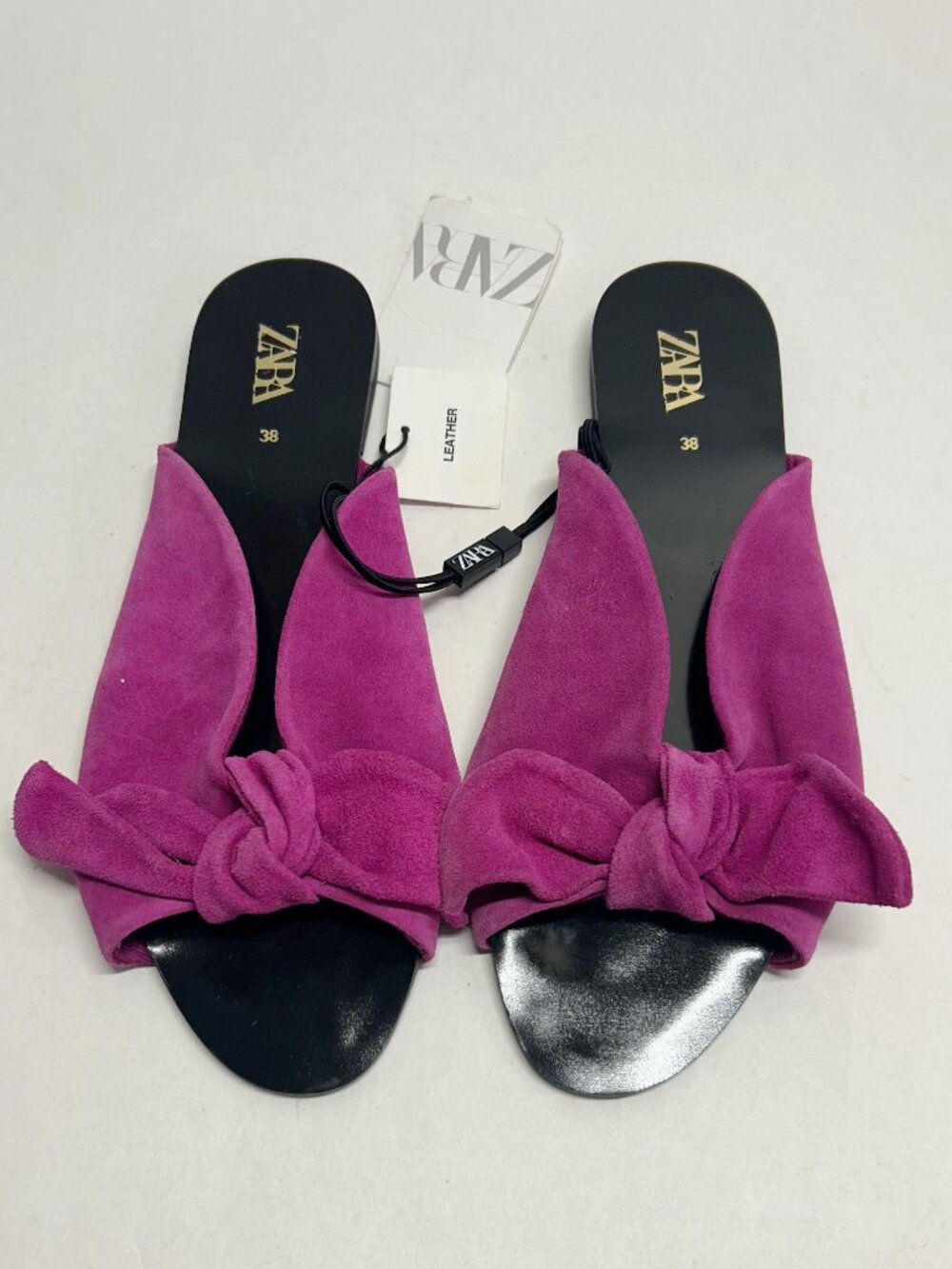 ZARA Pink Suede Knot Slide Mules - Women